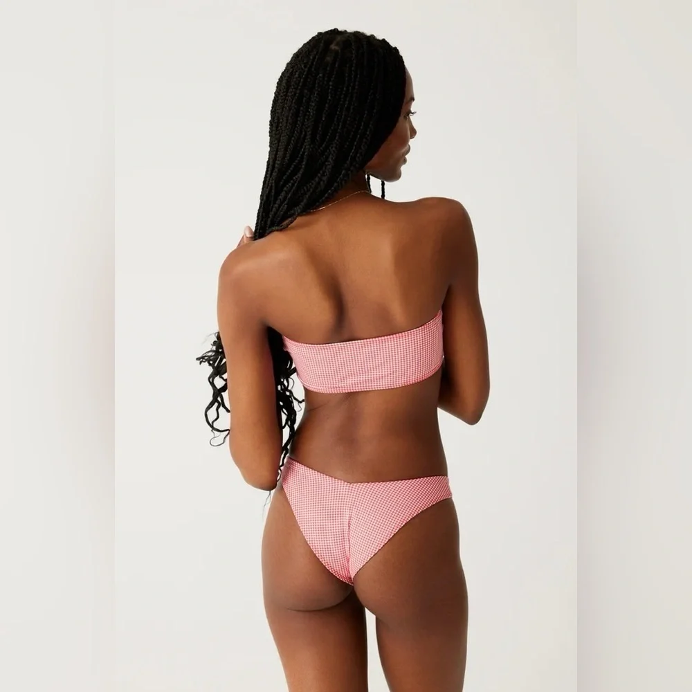 New! Frankies Bikinis Enzo Cheeky Bikini Bottom in Ladybug Gingham 31509